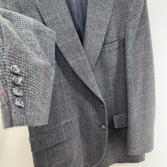 Vtg Unstructured Woolworth's 2-Bttn Gray Plaid Wool Sport Coat (42L or 44L) - Picture 11 of 14